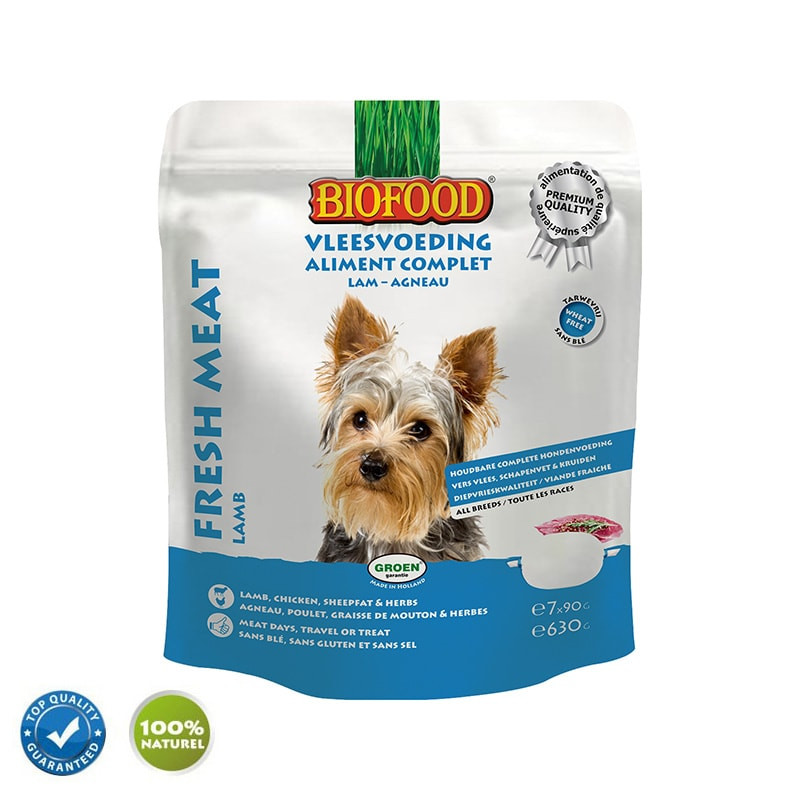 Biofood Aliment Complet à l'Agneau pour Chien - 7 x 90 gr