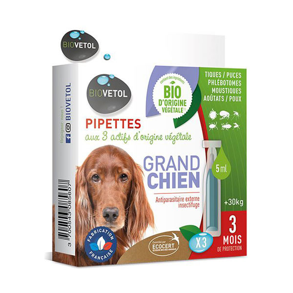 Biovetol Antiparasitaire Insectifuge pour Grand Chien >30 kg - 3 pipettes