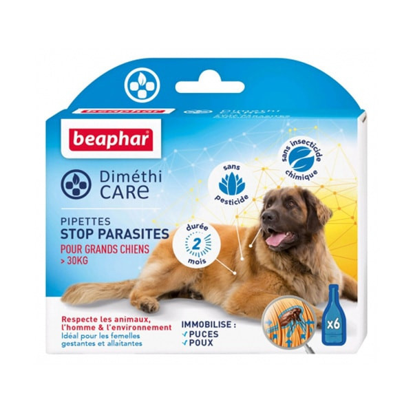 Beaphar "Diméthi Care" Stop Parasites pour Grands Chiens (>30 kg) - 6 pipettes