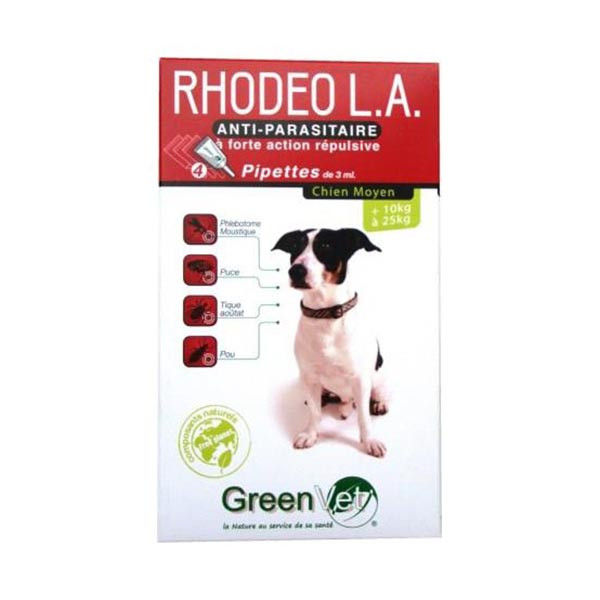 Greenvet RHODEO L.A. Chien Moyen (10-25 kg) - 4 pipettes